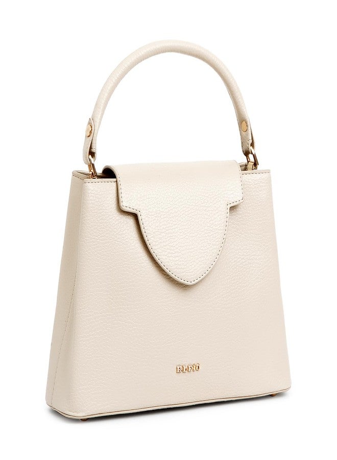KLEIO Vegan Leather All Occassion Top Handle Handbag for Women (Cream) - Image 3